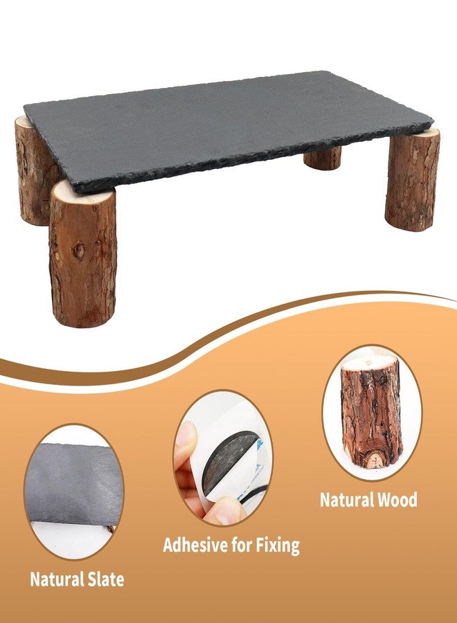 MHLLGN Bearded Dragon Basking Platform, Slate Rocks for Reptiles with Wooden Pile, Leopard Gecko Hides and Caves, Reptile Tank Accessories for Bearded Dragons, Geckos, Ball Pythons, Tortoise (Black, Large) - Image 3
